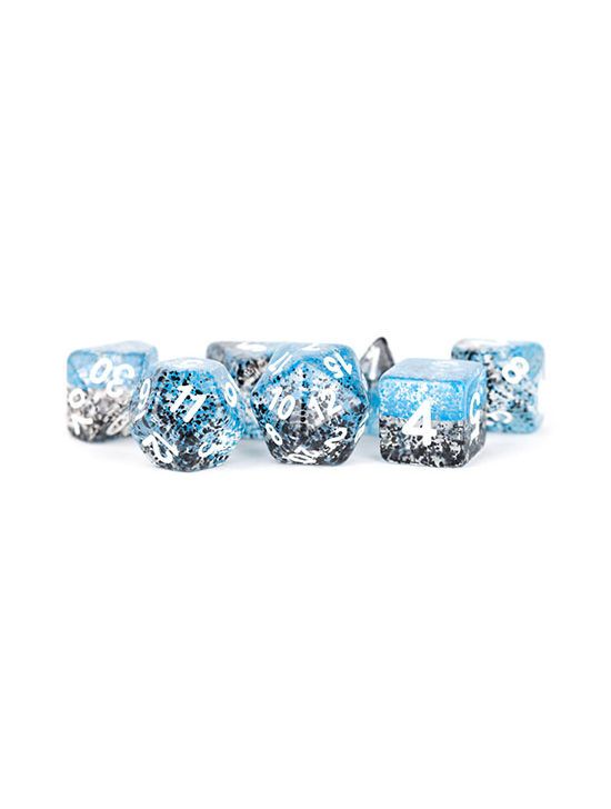 16mm Resin Polyhedral Dice Set Particle Blue/Black