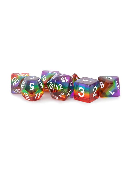 16mm Resin Polyhedral Dice Set Translucent Rainbow