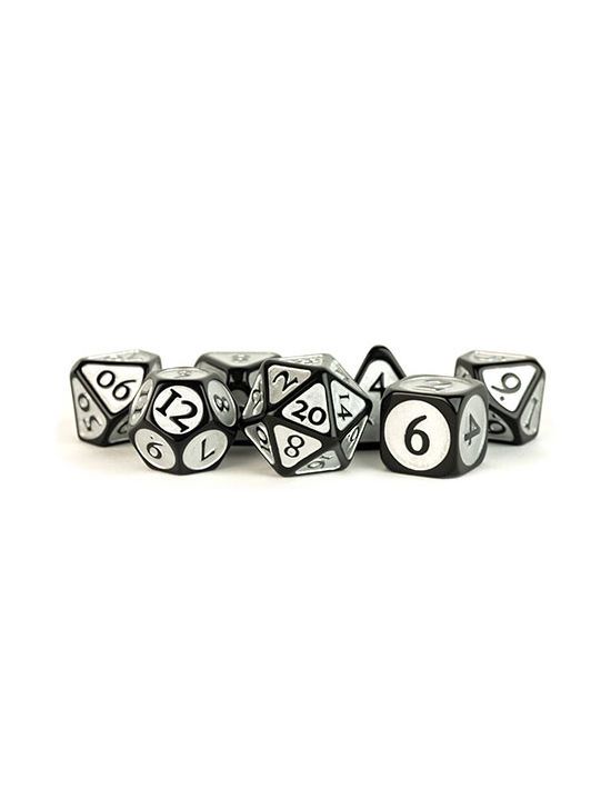 16mm Enamel Acrylic Poly Dice Set Black w/ Silver Enamel