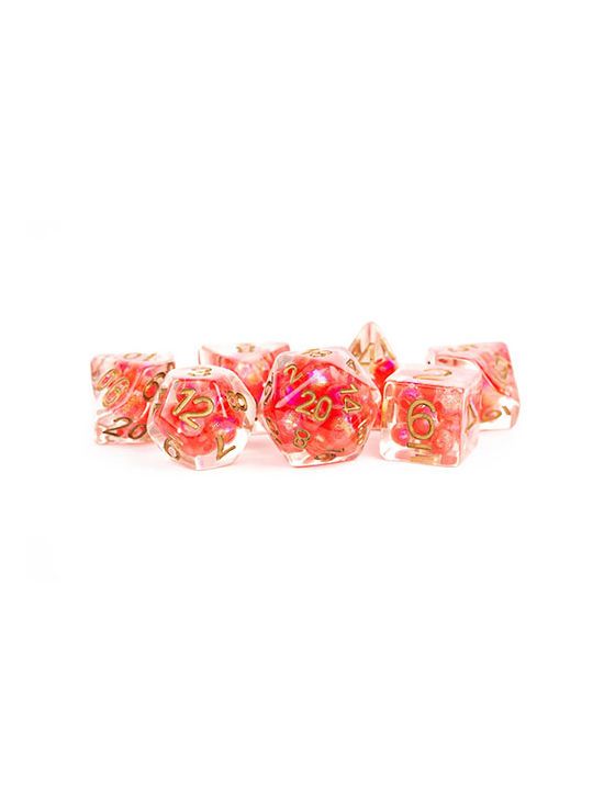 16mm Resin Polyhedral Dice Set Pearl Red with Copper Numbers