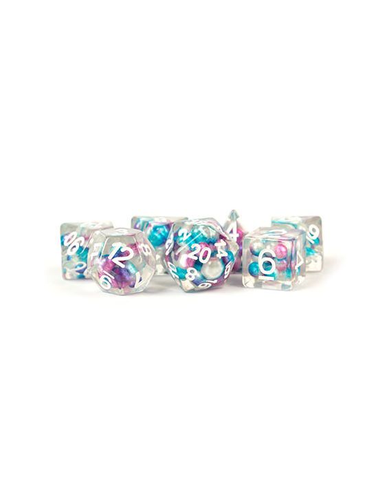 16mm Resin Polyhedral Dice Set Pearl Gradient Purple/Teal/White
