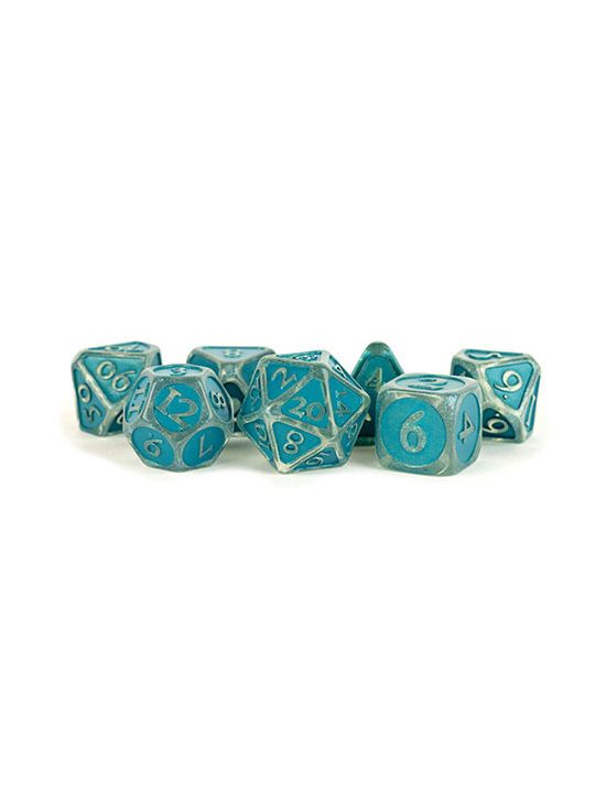 16mm Enamel Acrylic Poly Dice Set Ice w/ Blue Enamel