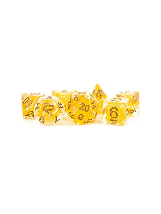 16mm Resin Polyhedral Dice Set Pearl Citrine with Copper Numbers