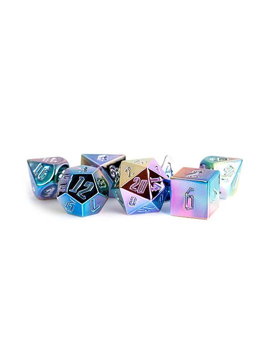 16mm Aluminium Plated Acrylic Poly Dice Set Rainbow Aegis Uninked