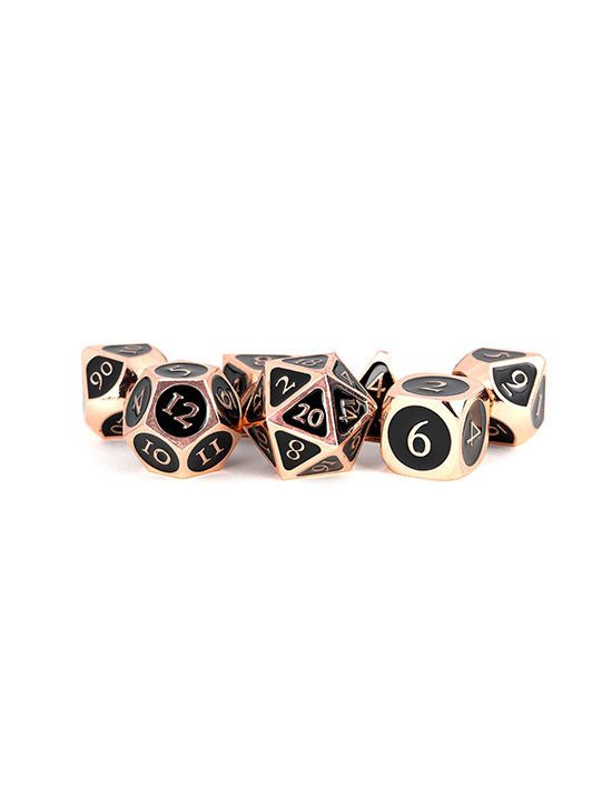 16mm Metal Polyhedral Dice Set Copper w/ Black Enamel