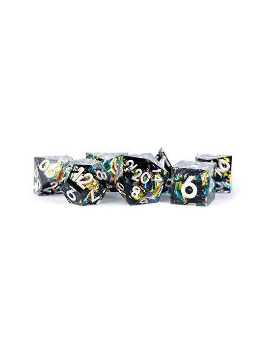Handcrafted Sharp Edge Resin Dice Set Simmering Coal