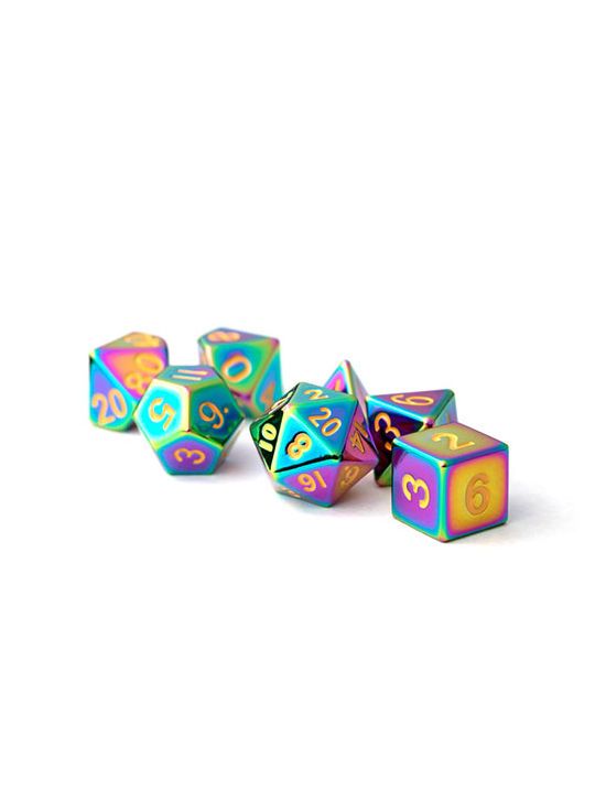 16mm Metal Polyhedral Dice Set Torched Rainbow