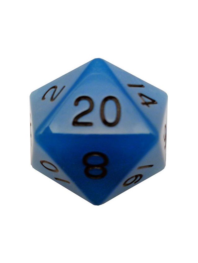 35mm Mega Acrylic D20 Glow Blue With Black Numbers