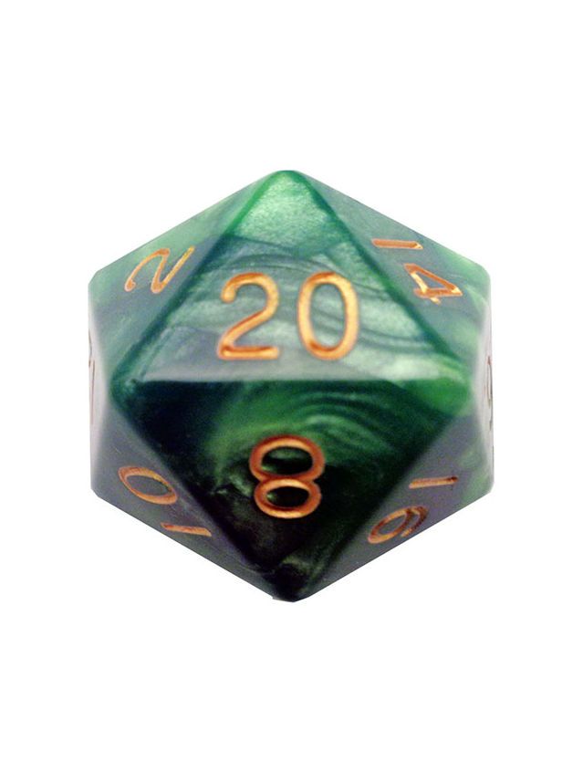 35mm Mega Acrylic D20 Green/Light Green w/ Gold Numbers