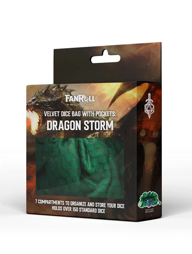 Dragon Storm Velvet Compartment Dice Bag Green Dragon Scales