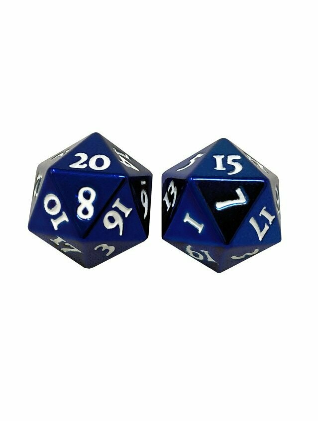 Heavy Metal d20 Two Dice Set Blue With White Numbers