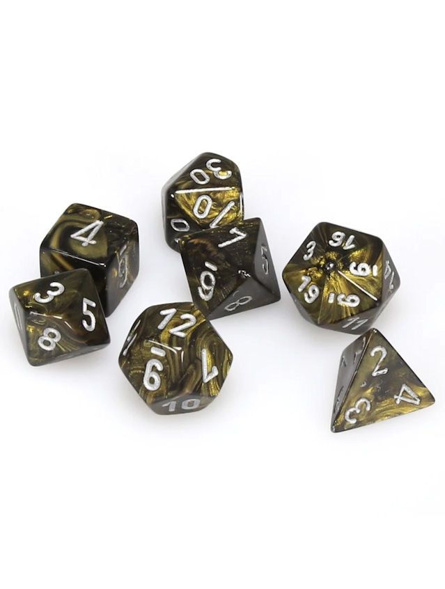 Leaf Black Gold / Silver Poly 7 Set Of Dice