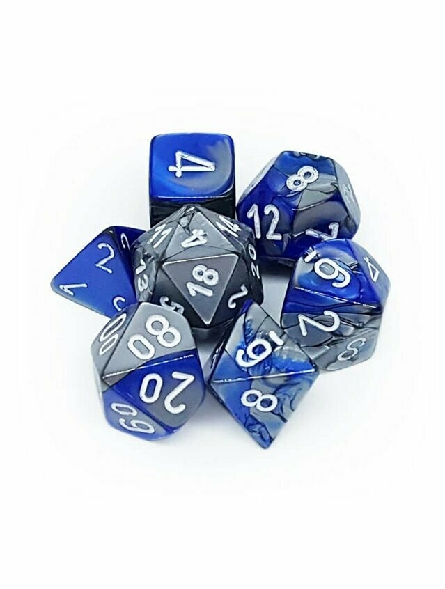 Gemini Blue-Steel / White Poly 7 Set Of Dice Gemini Blue-Steel / White Poly 7 Set Of Dice