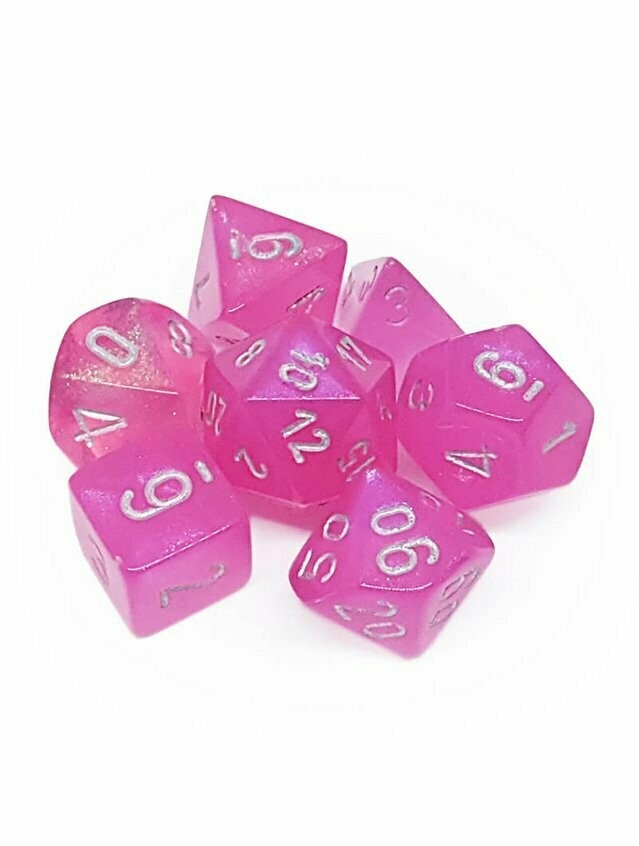 Borealis Pink / Silver Poly 7 Set Of Dice Borealis Pink / Silver Poly 7 Set Of Dice