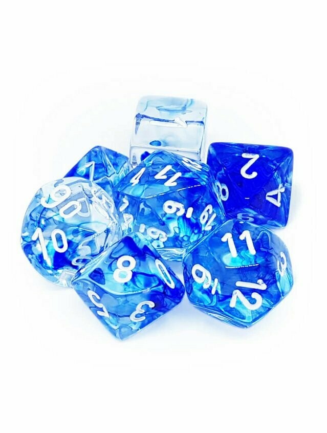 Nebula Dark Blue / White Poly 7 Set Of Dice Nebula Dark Blue / White Poly 7 Set Of Dice