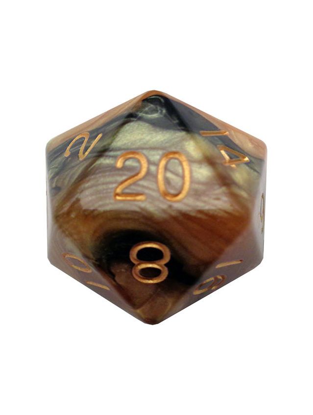 35mm Mega Acrylic D20 Black/Yellow w/ Gold Numbers 35mm Mega Acrylic D20 Black/Yellow w/ Gold Numbers