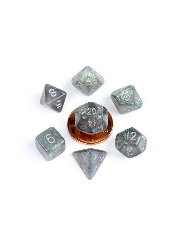 10mm Mini Dice Set Stardust Gray With Silver Numbers