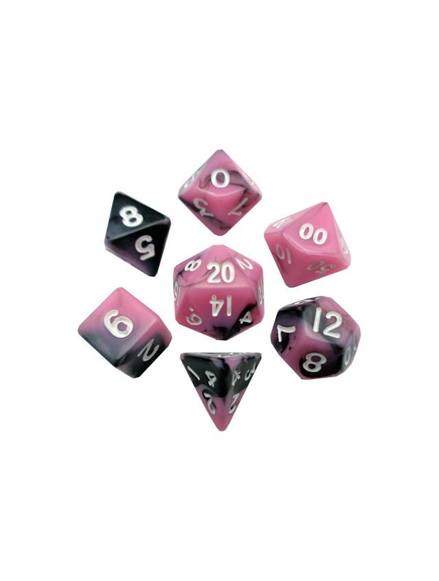 10mm Mini Dice Set Pink/Black With White Numbers