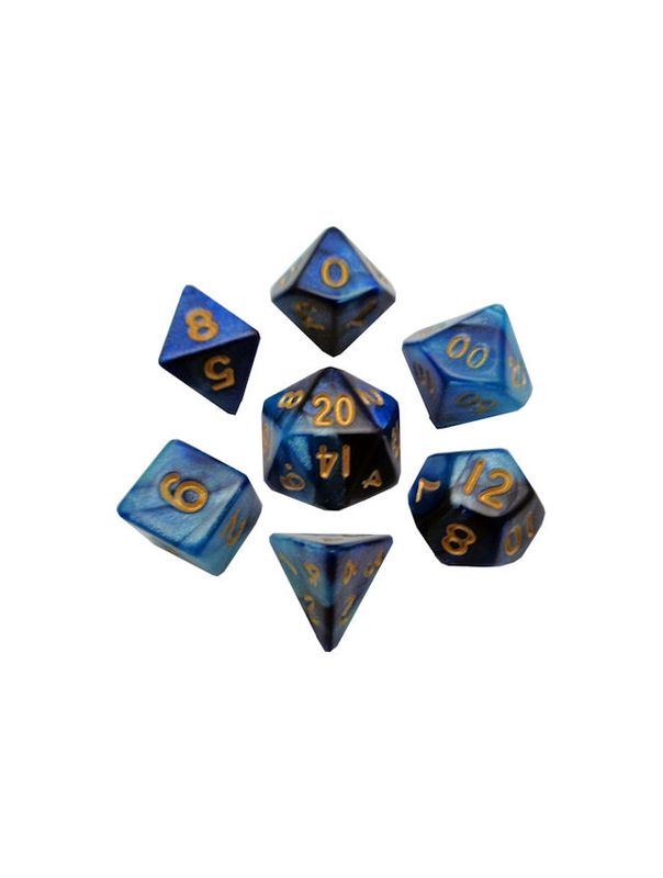 10mm Mini Dice Set Blue/Light Blue With Gold Numbers
