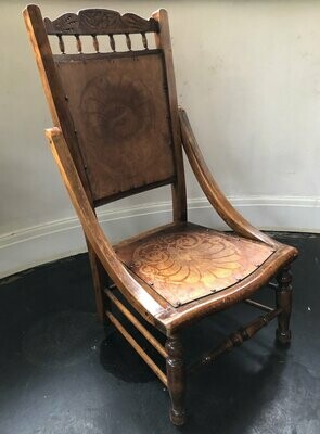 Antique Low Nursing / Millers Chair with Peacock motif