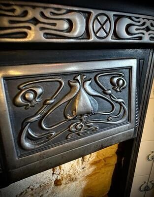 Art nouveau style cast iron fire insert with tile sets