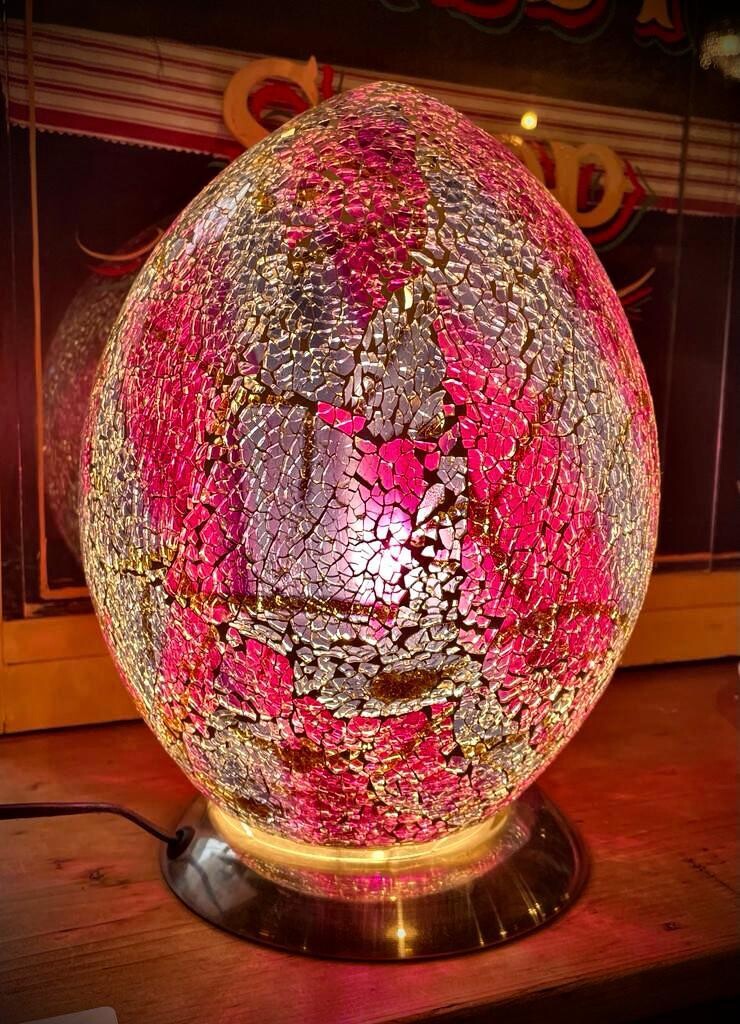 Crackle glass egg lamp in hot pink