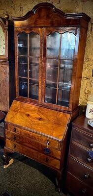 Victorian Walnut Veneer Bureau Bookcase