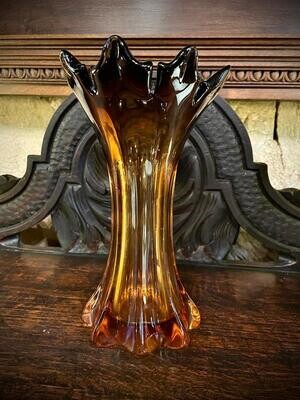 Murano Italy Amber Glass Crown Vase