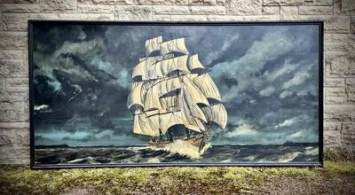 Very Large Oil Painting of a Ship at Sea