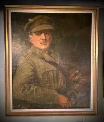 Large Framed Oil Painting of a WW1 Officer