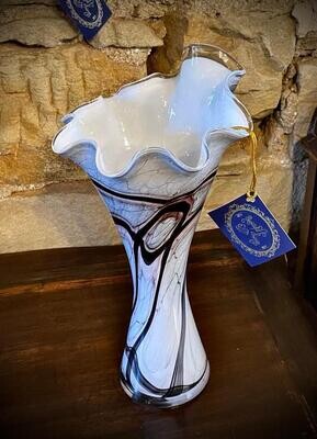 Tall Glass Vase in White With Chocolate Swirls
