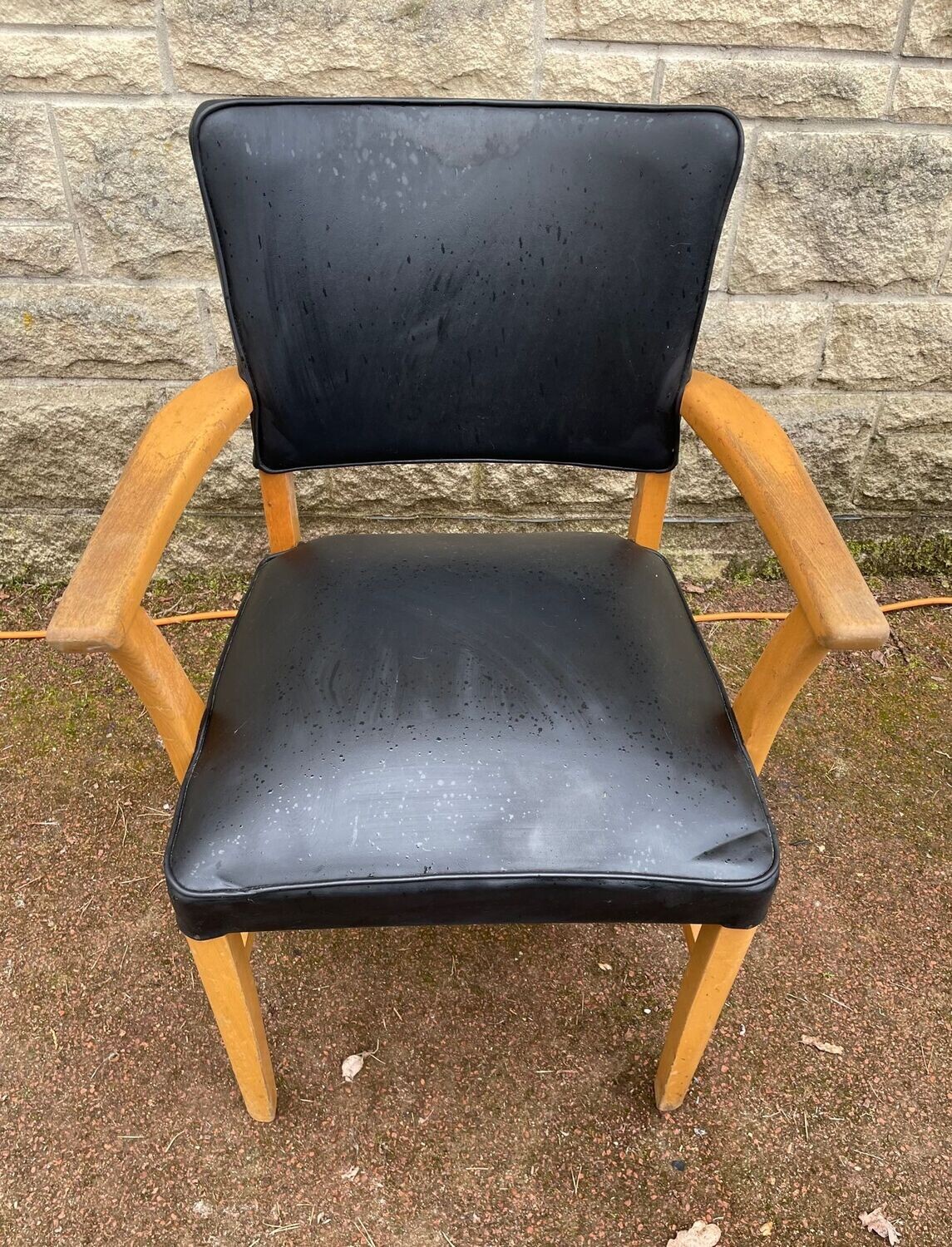 Pair of Mid Century Black Vinyl Carver Chairs