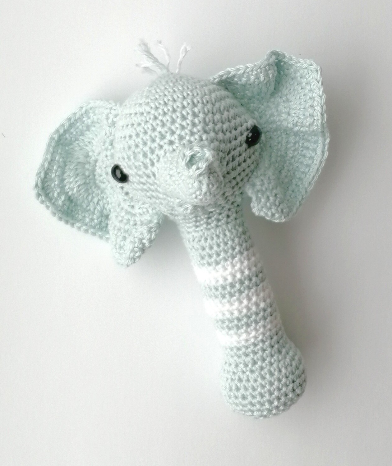 Doudou Hochet sonore tête d’éléphant bleu