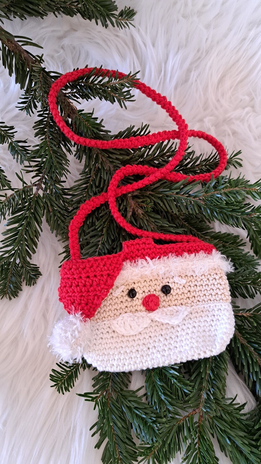 Sac en bandoulière forme de père Noël pour petits enfants en coton couleur rouge et blanc