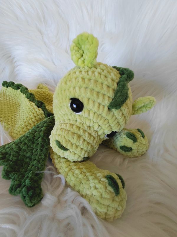 Doudou soft Dragon vert en fil de velours