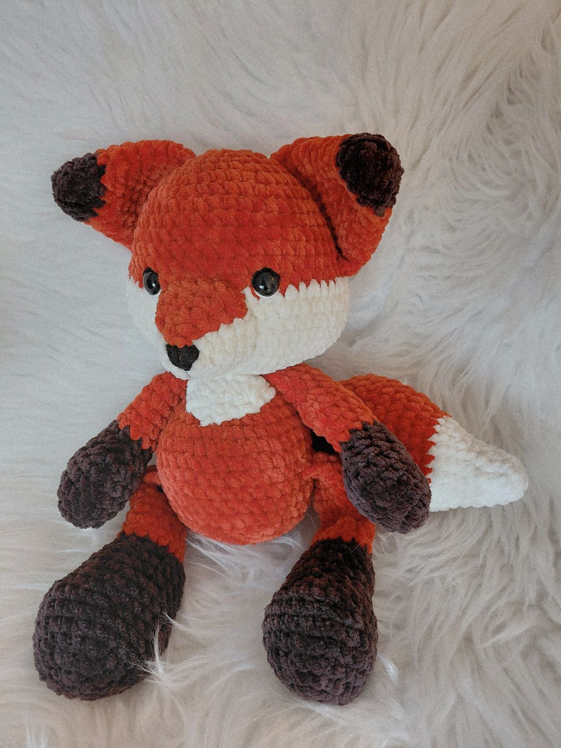 Doudou Renard crocheté en fil de velours brique Doudou Renard crocheté en fil de velours brique