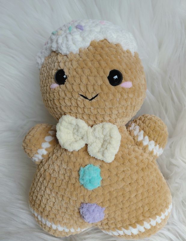 Doudou  Bonhomme pain d'épis crocheté en fil de velours chenille beige
