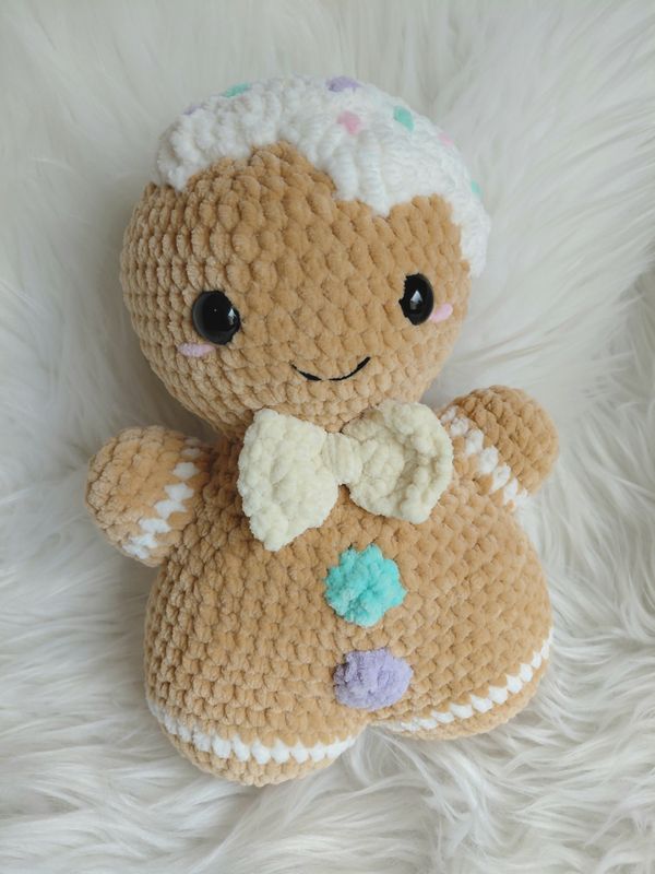 Doudou  Bonhomme pain d'épis crocheté en fil de velours chenille beige