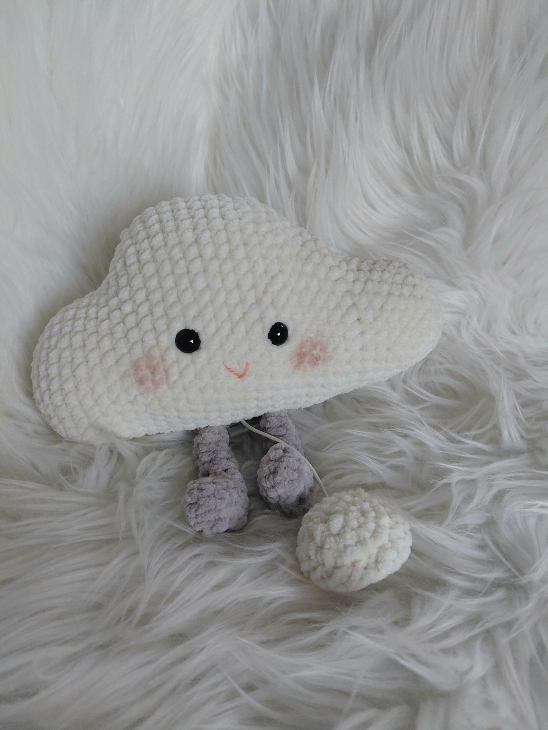 Doudou nuage blanc boite à musique crocheté en fil de velours Doudou nuage blanc boite à musique crocheté en fil de velours