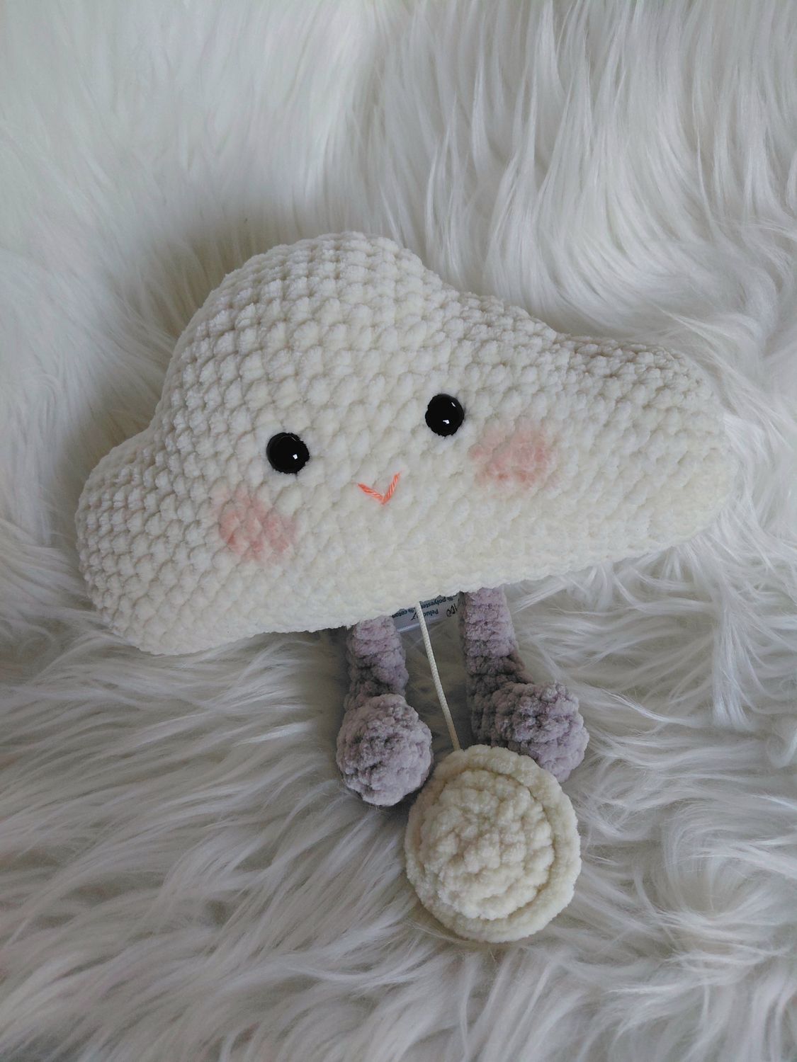 Doudou nuage blanc boite à musique crocheté en fil de velours Doudou nuage blanc boite à musique crocheté en fil de velours