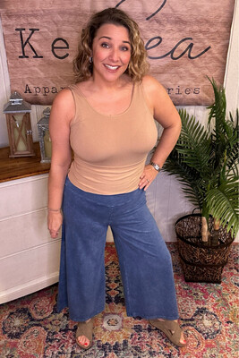 Mineral Wash Blue Wide Leg Cropped Pant