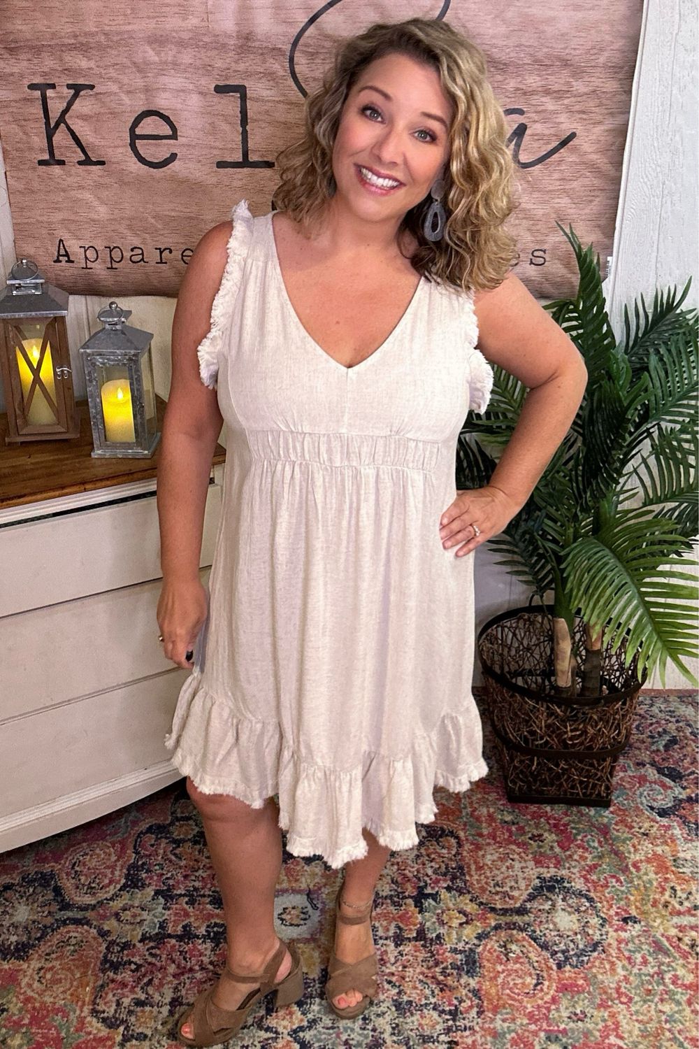 Oatmeal Frayed Empire Dress