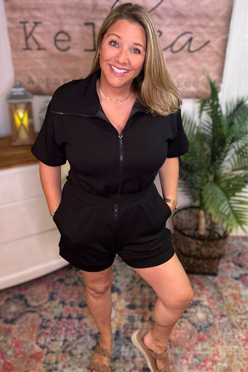 Black Zip-Up Scuba Romper