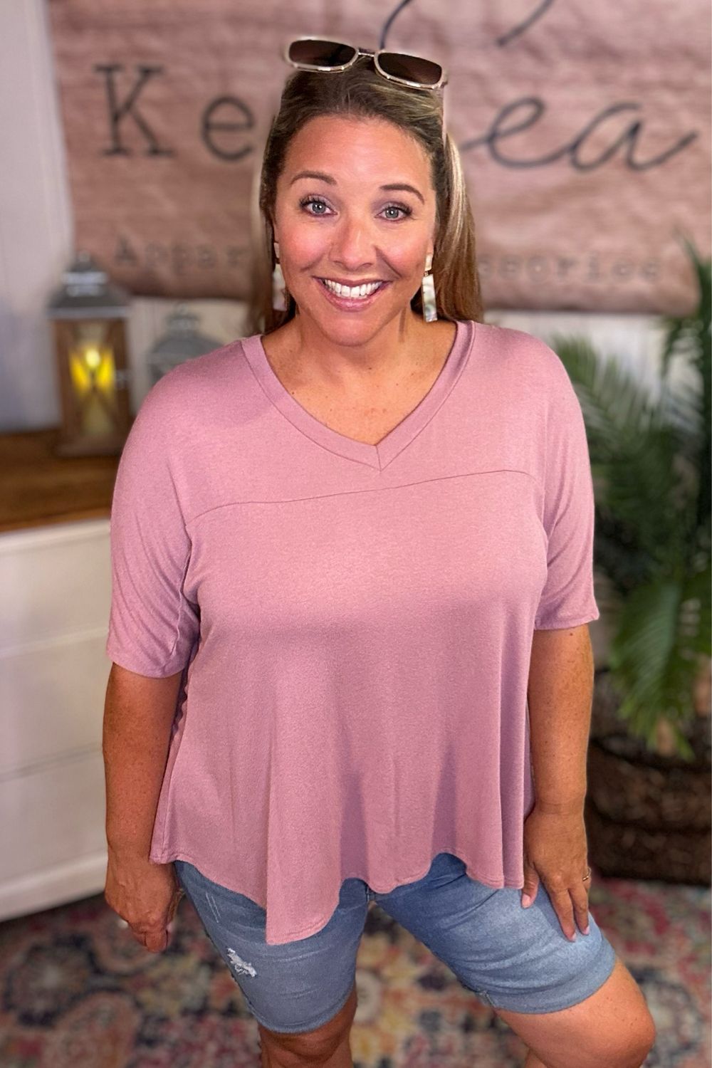 Dusty Mauve V-neck LooseTee