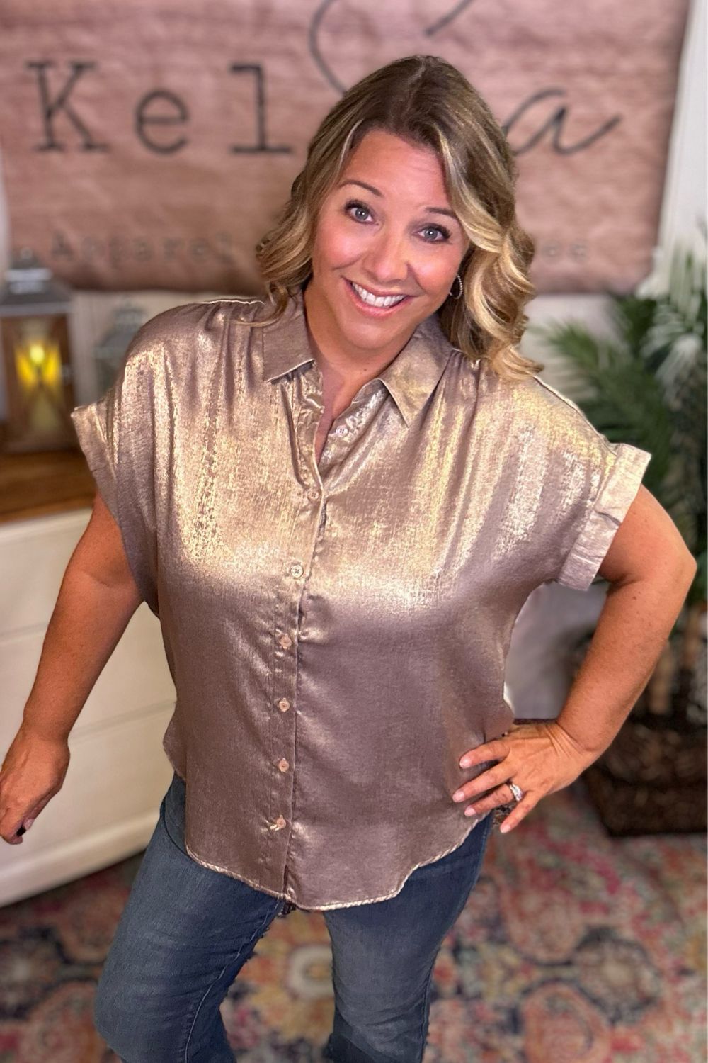 Antique Gold Metallic Satin Blouse