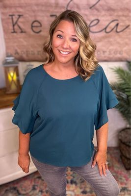 Midnight Green Ruffle Sleeve Top