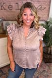 Taupe Double Ruffle Faux Suede Blouse