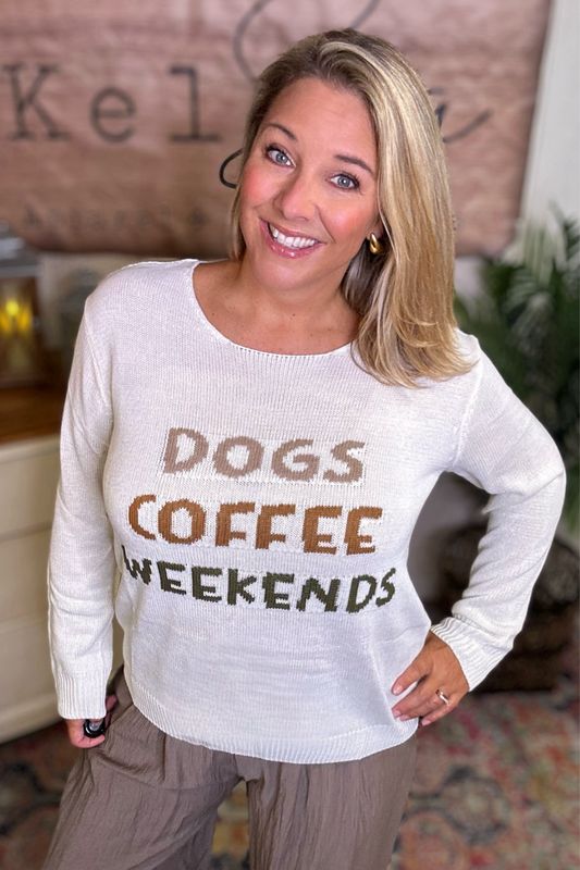 Dogs Coffee Weekends Light Sweater