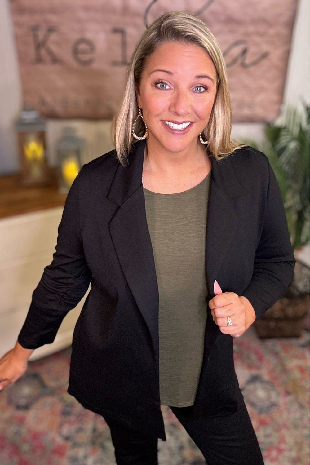 Black Tailored Ruched Sleeve Blazer