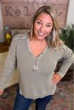 Washed Olive V-neck Pullover